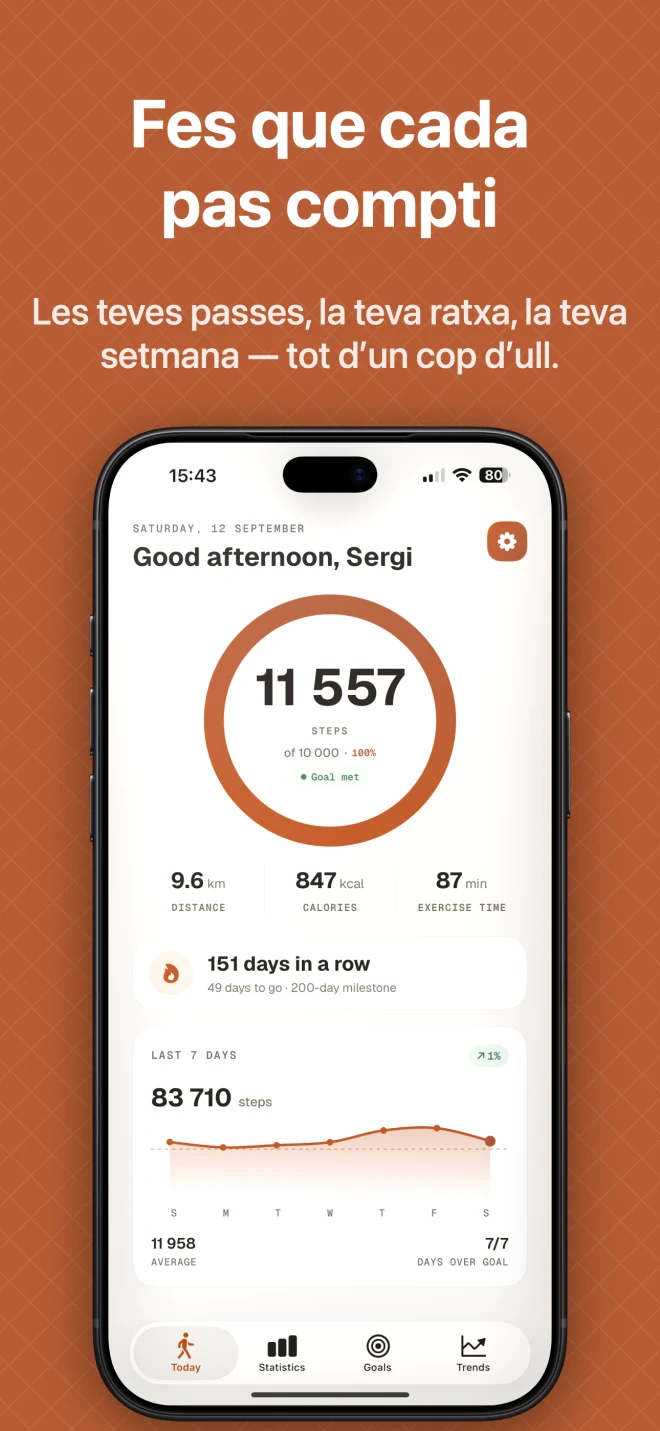Stepyfocus daily steps, weekly progress and streak