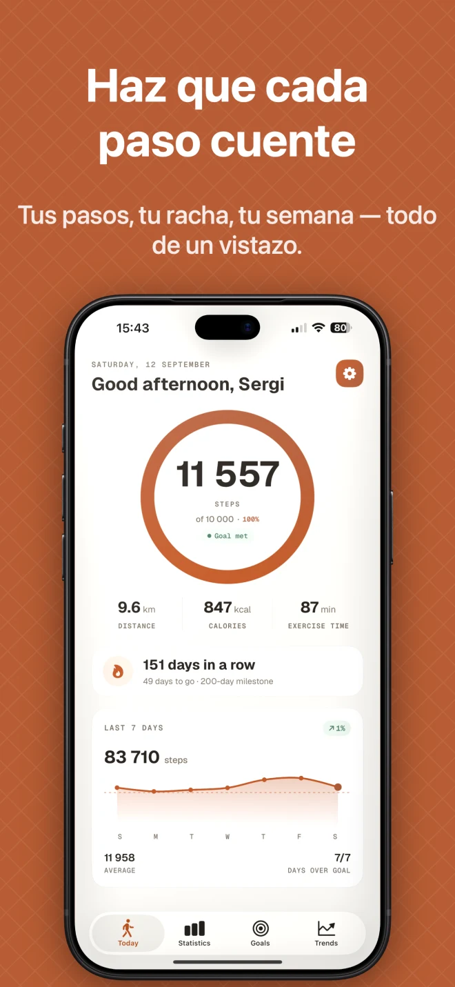 Stepyfocus daily steps, weekly progress and streak